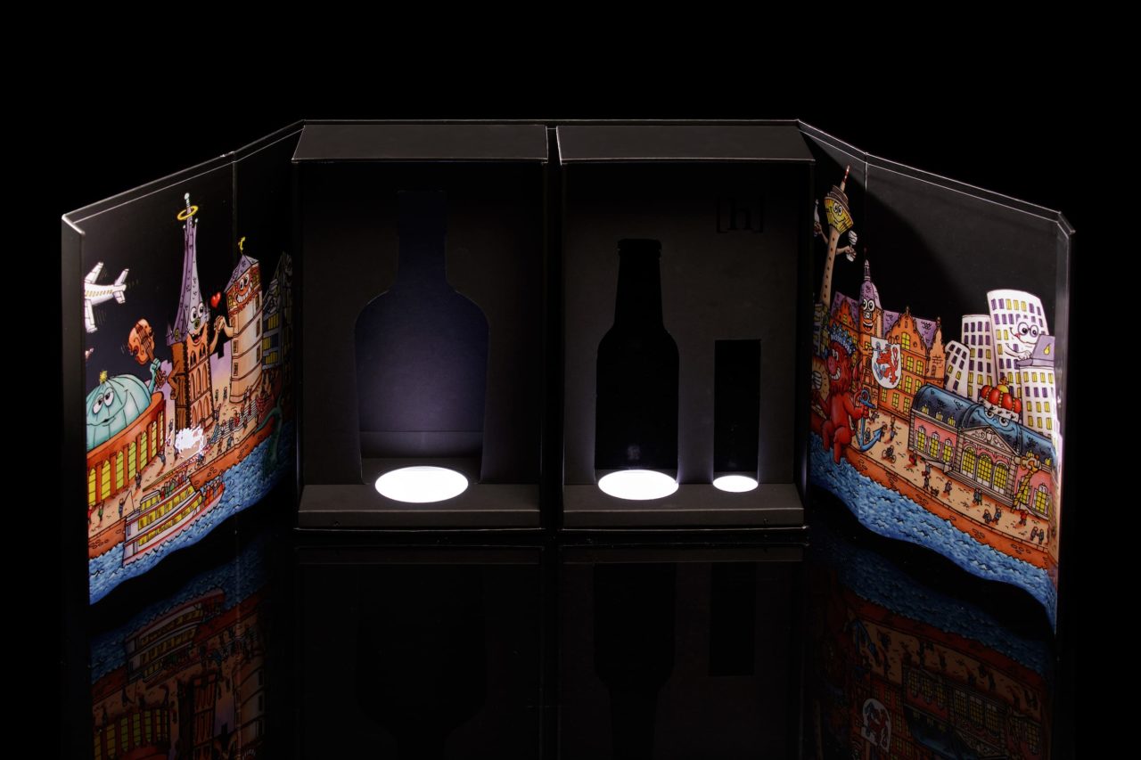 illuminated packaging rhein gin verpackung mit lichteffekt von achilles